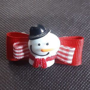 Red snowman hand made Dog bow on clip